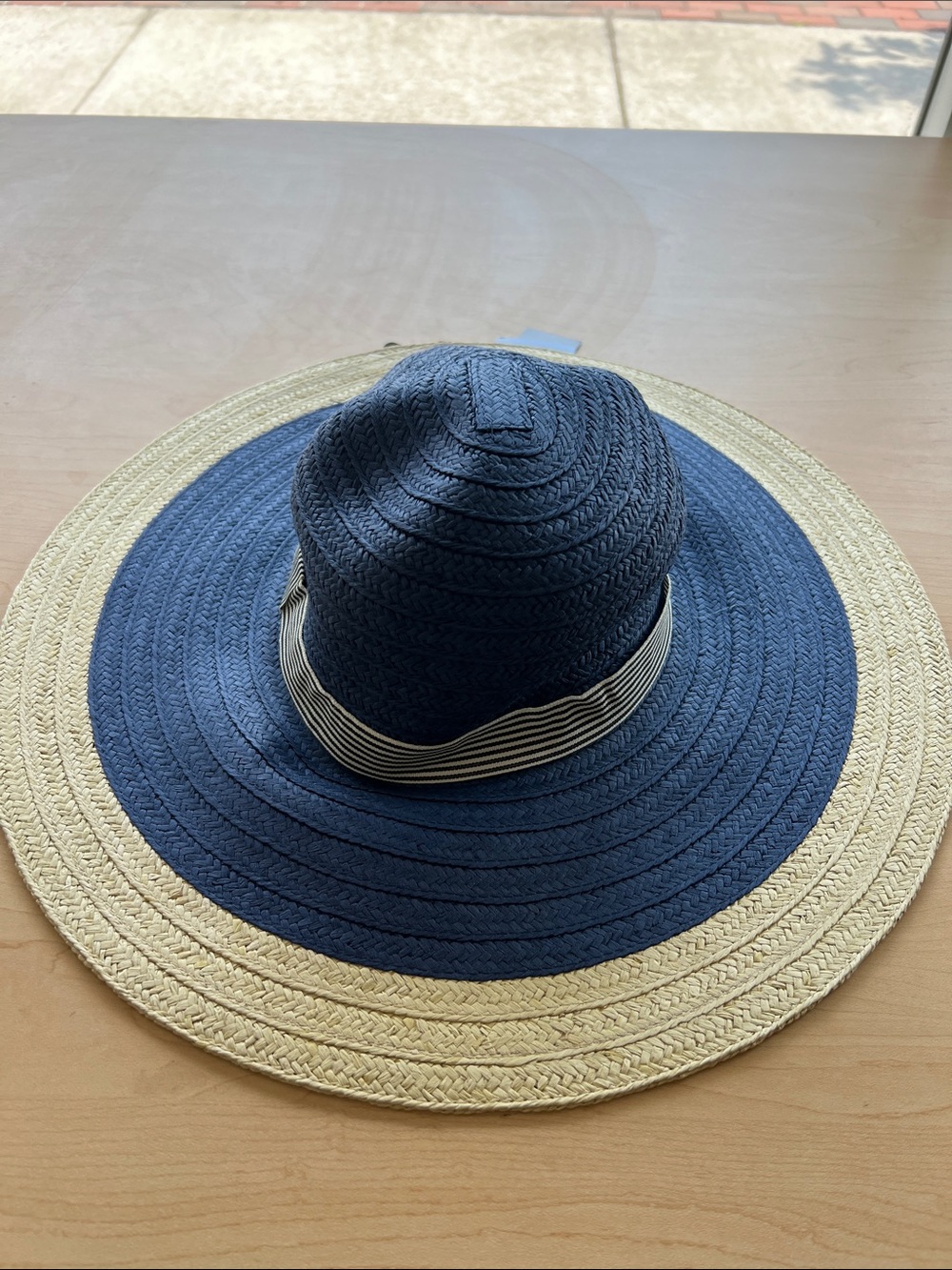 betmar Two-Tone Wide Brim Sun Hat in Navy and Natural with Striped Band